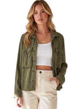 Pistola Tencel Utility Shirt Olive Button Front Pocket XS